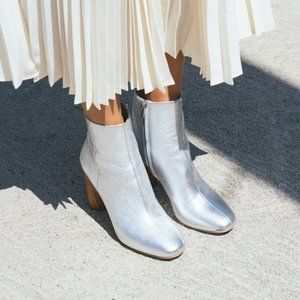 Loeffler Randall Metallic Silver Leather Wilder Booties - Size 7.5